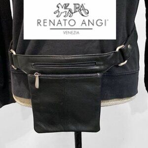 Renato Angi Leather Belt Bag Sleek Minimalist Design Black